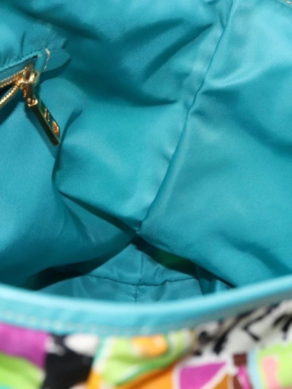 PRADA Tote Bag Nylon Leather Turquoise Blue Gold Auth 147406 - Picture 12 of 16